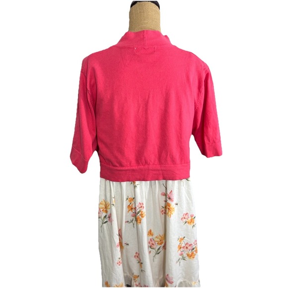 Plus Size XL 2-Piece Outfit Floral Linen Dress & Pink Cropped Jacket Set - Picture 4 of 16